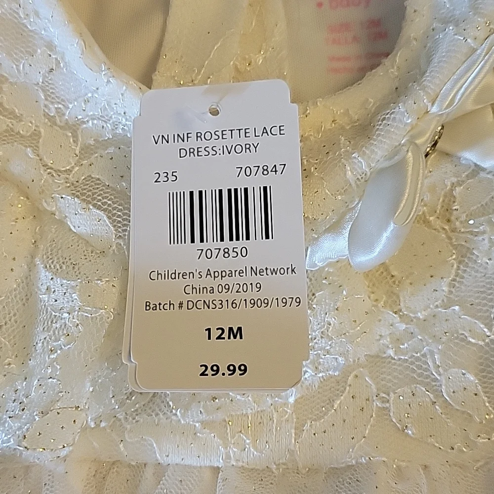 Nannette formal fancy rosette baby 12 month dress wedding baptism - Picture 6 of 9